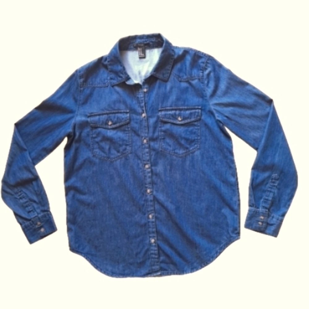 FOREVER 21 Jean Shirt Coastal Cowgirl Long Sleeve Shacket Medium